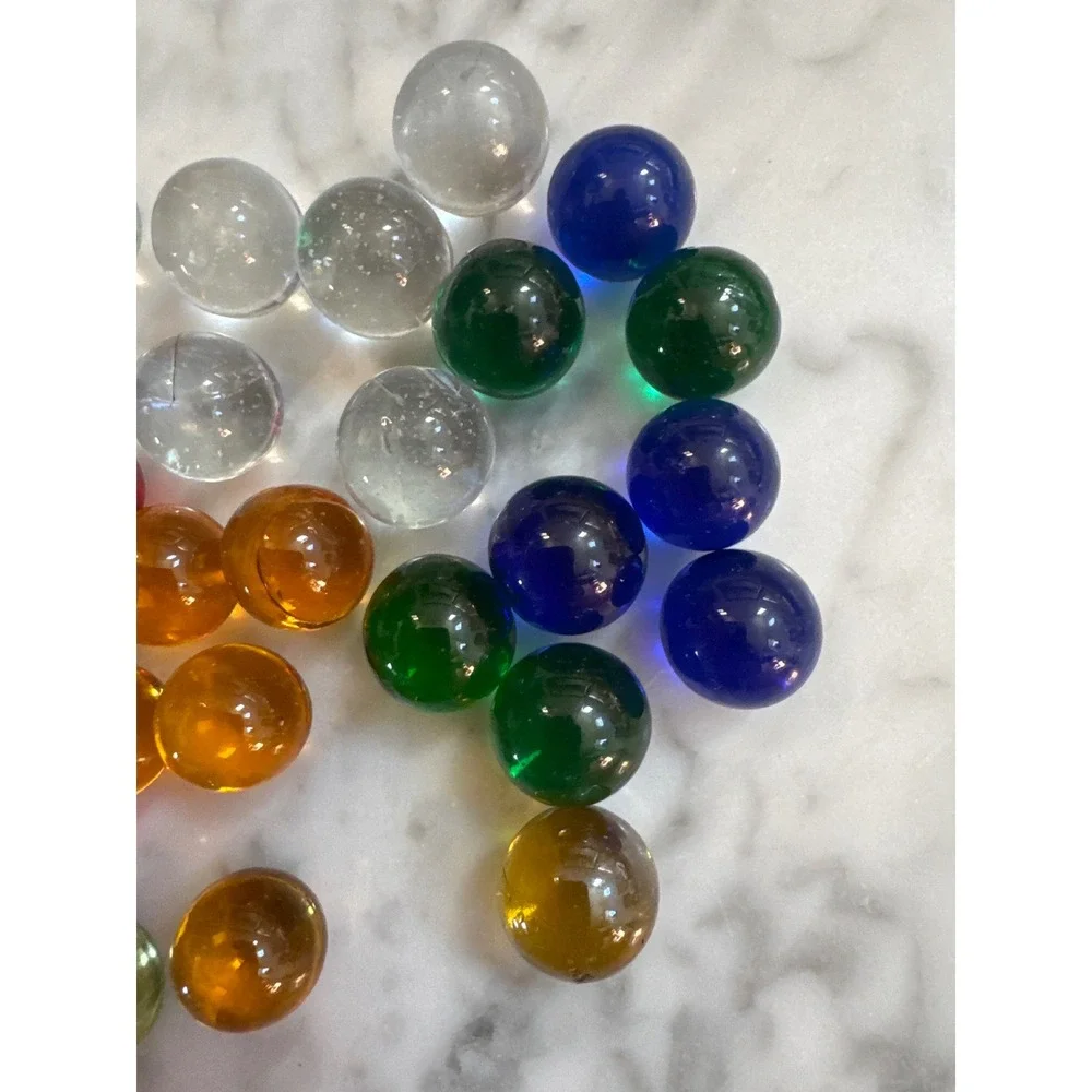 Vintage Glass Marbles Set 28pc Translucent Rainbow Colors 15mm Round Decorative